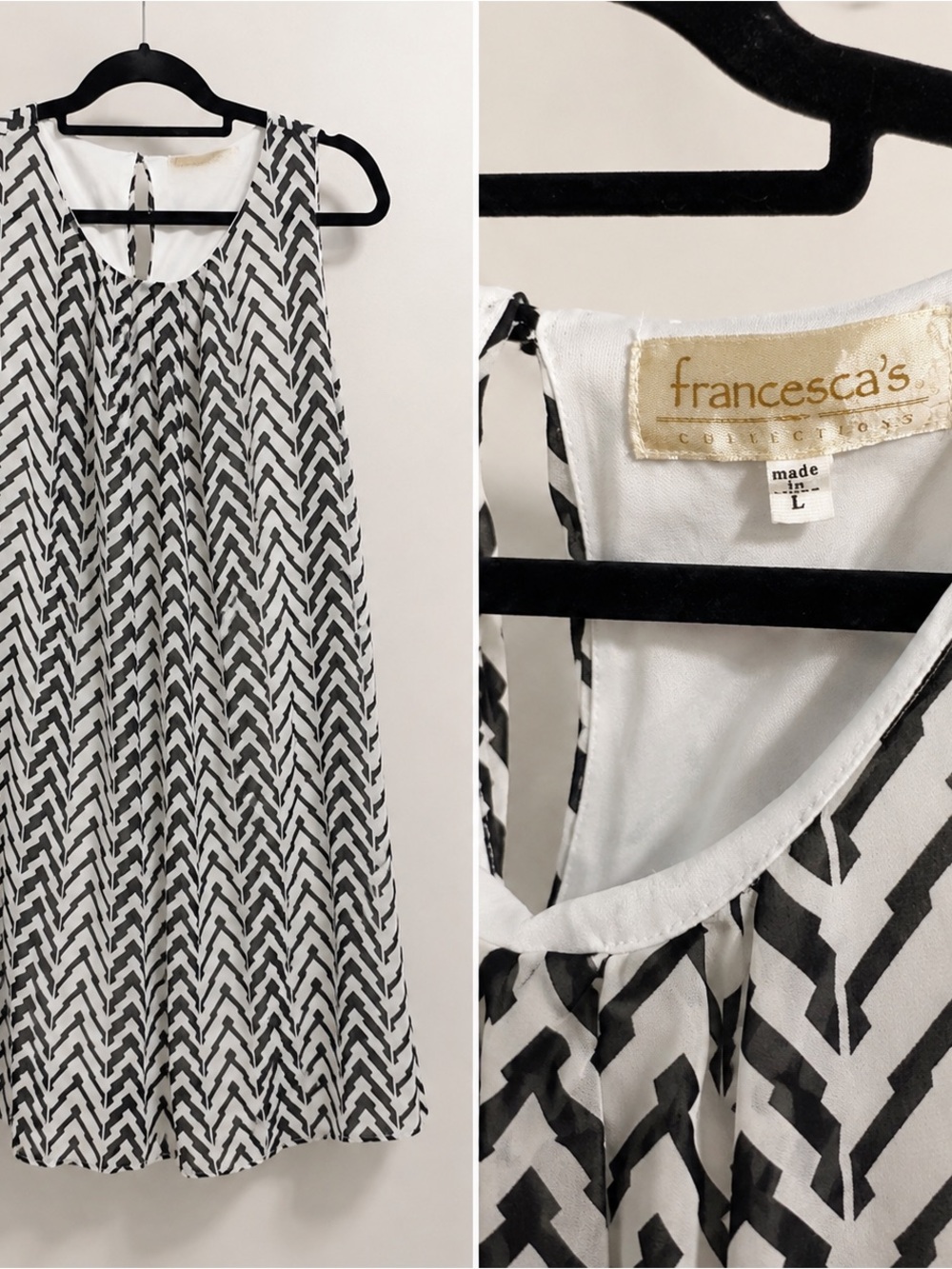 francesca's collections Black and White Chevron Sleeveless Dress